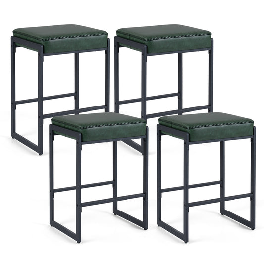 26 inch Bar Stools Set of 4 Counter Height Barstools with Faux Leather Upholstered Seat, Green