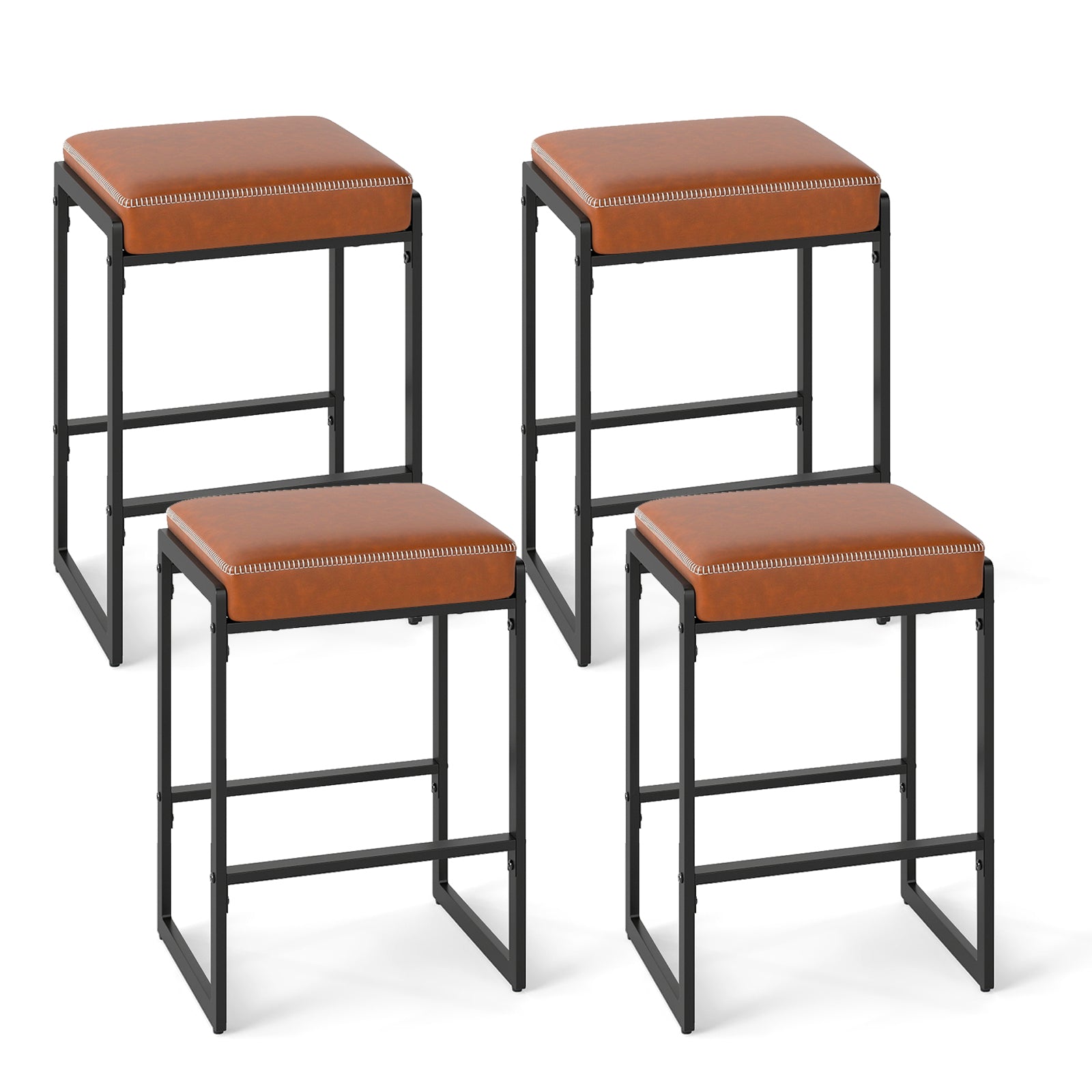 26 Inch Bar Stools Set Of 4, Faux Leather, Brown Bar Stools at Gallery Canada