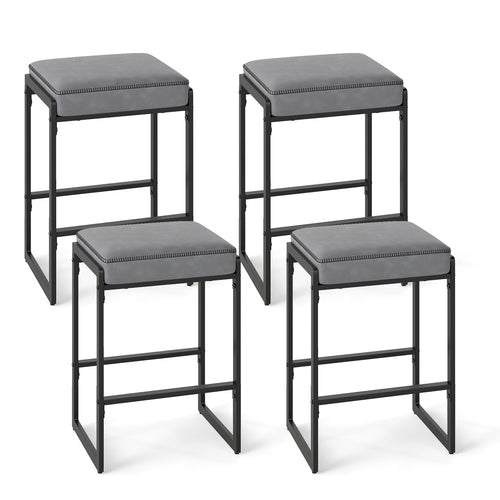 26 Inch Bar Stools Set of 4, Faux Leather, Gray
