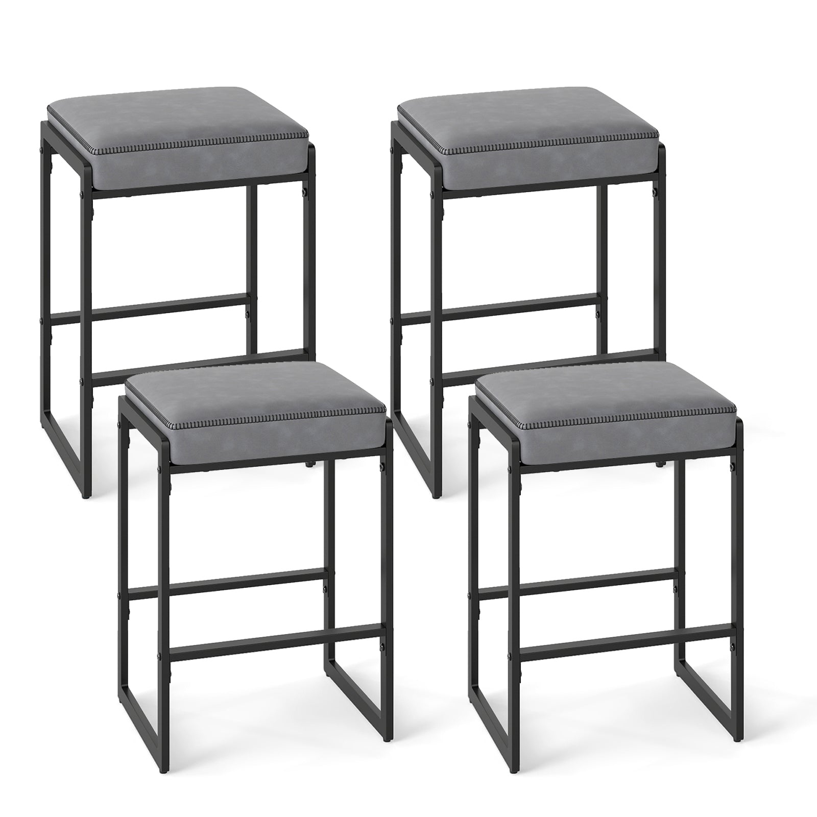 26 Inch Bar Stools Set of 4, Faux Leather, Gray Bar Stools at Gallery Canada