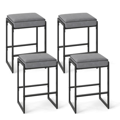 26 Inch Bar Stools Set of 4, Faux Leather, Gray Bar Stools at Gallery Canada