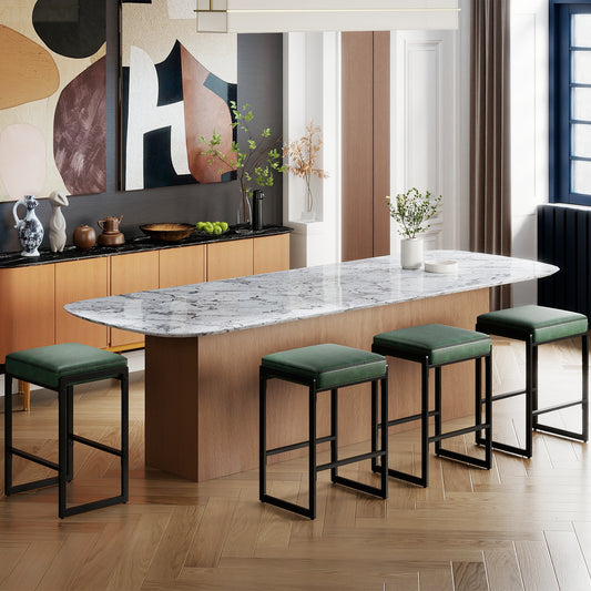 26 inch Bar Stools Set of 4 Counter Height Barstools with Faux Leather Upholstered Seat, Green Bar Stools Green at Gallery Canada