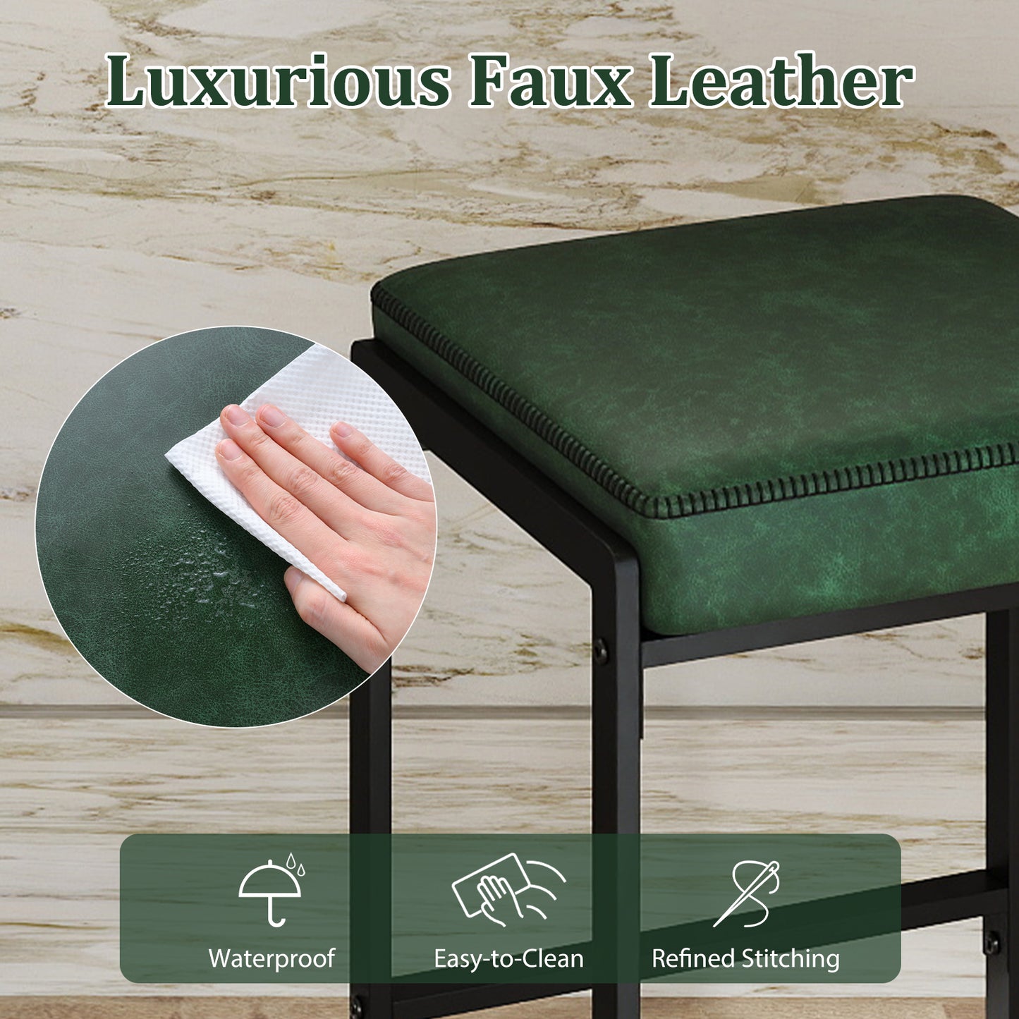 26 inch Bar Stools Set of 4 Counter Height Barstools with Faux Leather Upholstered Seat, Green Bar Stools at Gallery Canada