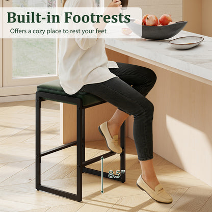 26 inch Bar Stools Set of 4 Counter Height Barstools with Faux Leather Upholstered Seat, Green Bar Stools at Gallery Canada