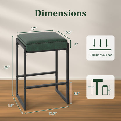 26 inch Bar Stools Set of 4 Counter Height Barstools with Faux Leather Upholstered Seat, Green Bar Stools at Gallery Canada
