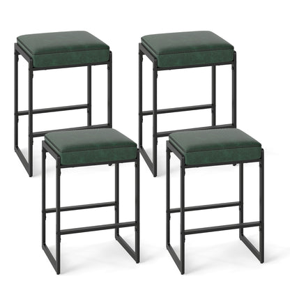 26 inch Bar Stools Set of 4 Counter Height Barstools with Faux Leather Upholstered Seat, Green Bar Stools Green at Gallery Canada