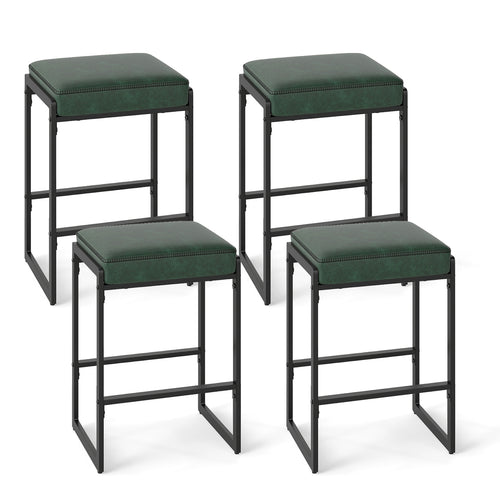 26 inch Bar Stools Set of 4 Counter Height Barstools with Faux Leather Upholstered Seat, Green