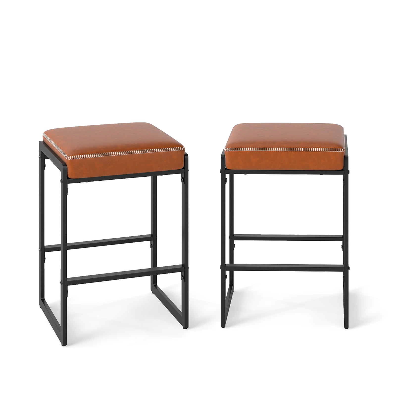 26 Inch Counter Bar Stools Set of 2, Faux Leather, Brown Bar Stools Brown at Gallery Canada