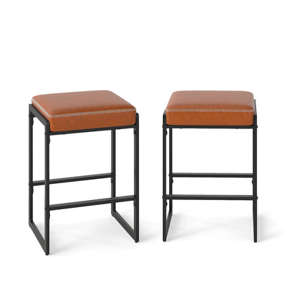 26 Inch Counter Bar Stools Set of 2, Faux Leather, Brown Bar Stools Brown at Gallery Canada