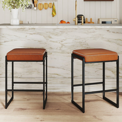 26 Inch Counter Bar Stools Set of 2, Faux Leather, Brown Bar Stools at Gallery Canada