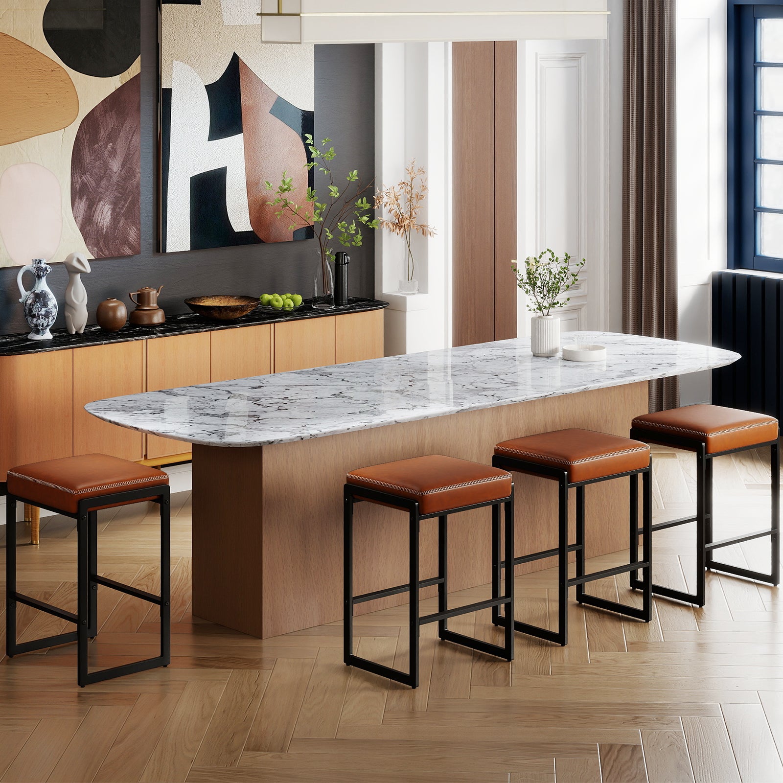 26 Inch Counter Bar Stools Set of 2, Faux Leather, Brown Bar Stools at Gallery Canada