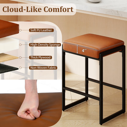 26 Inch Counter Bar Stools Set of 2, Faux Leather, Brown Bar Stools at Gallery Canada