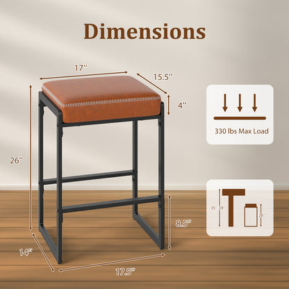 26 Inch Counter Bar Stools Set of 2, Faux Leather, Brown Bar Stools at Gallery Canada