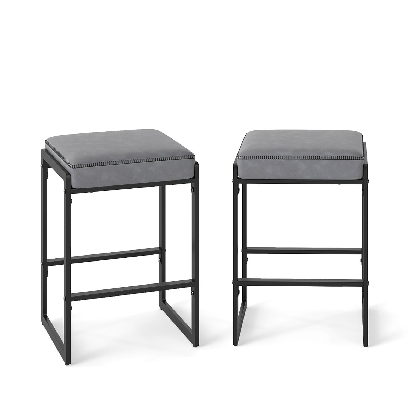 26 Inch Bar Stools Set of 2, Faux Leather Upholstered Seat, Gray Bar Stools Gray at Gallery Canada