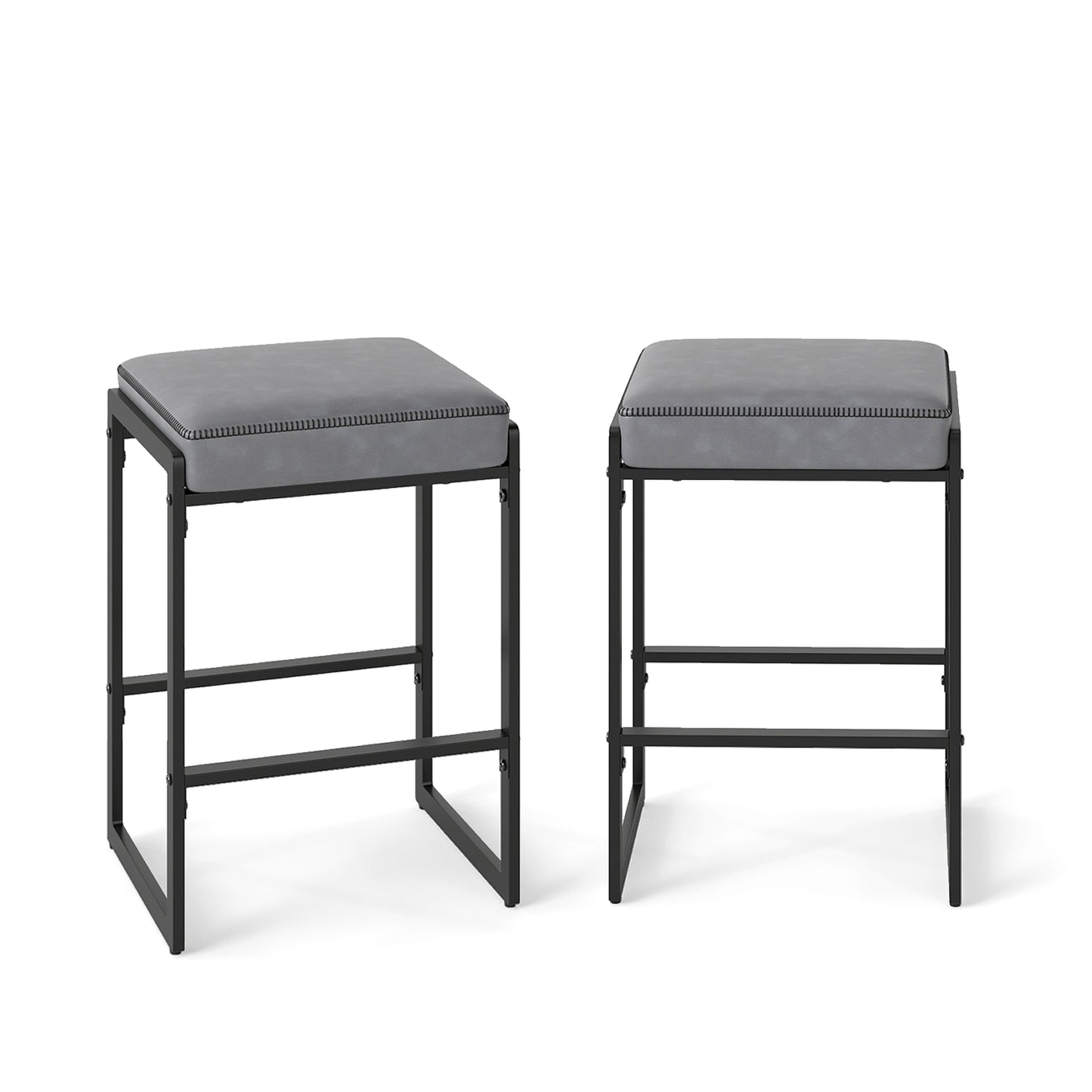 26 Inch Bar Stools Set of 2, Faux Leather Upholstered Seat, Gray Bar Stools Gray at Gallery Canada