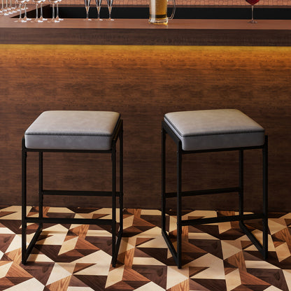 26 Inch Bar Stools Set of 2, Faux Leather Upholstered Seat, Gray Bar Stools at Gallery Canada