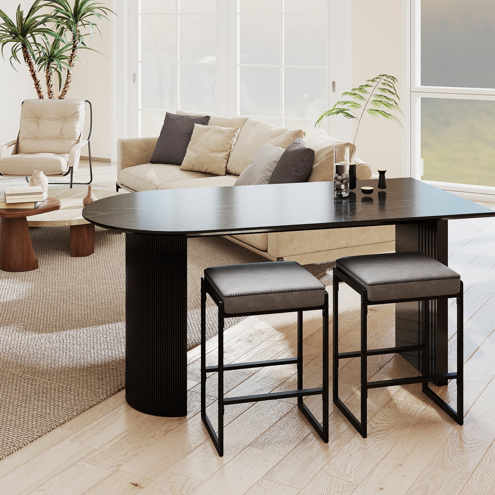 26 Inch Bar Stools Set of 2, Faux Leather Upholstered Seat, Gray Bar Stools at Gallery Canada