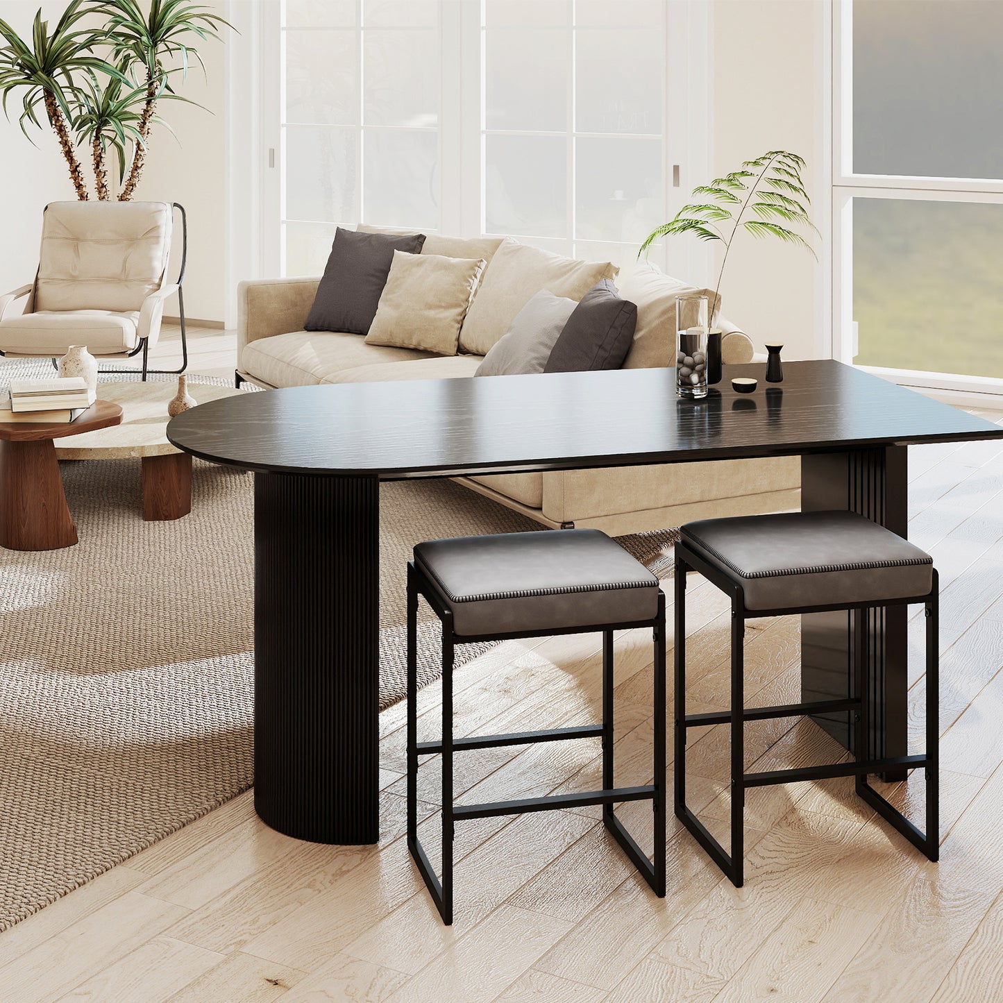 26 Inch Bar Stools Set of 2, Faux Leather Upholstered Seat, Gray Bar Stools at Gallery Canada