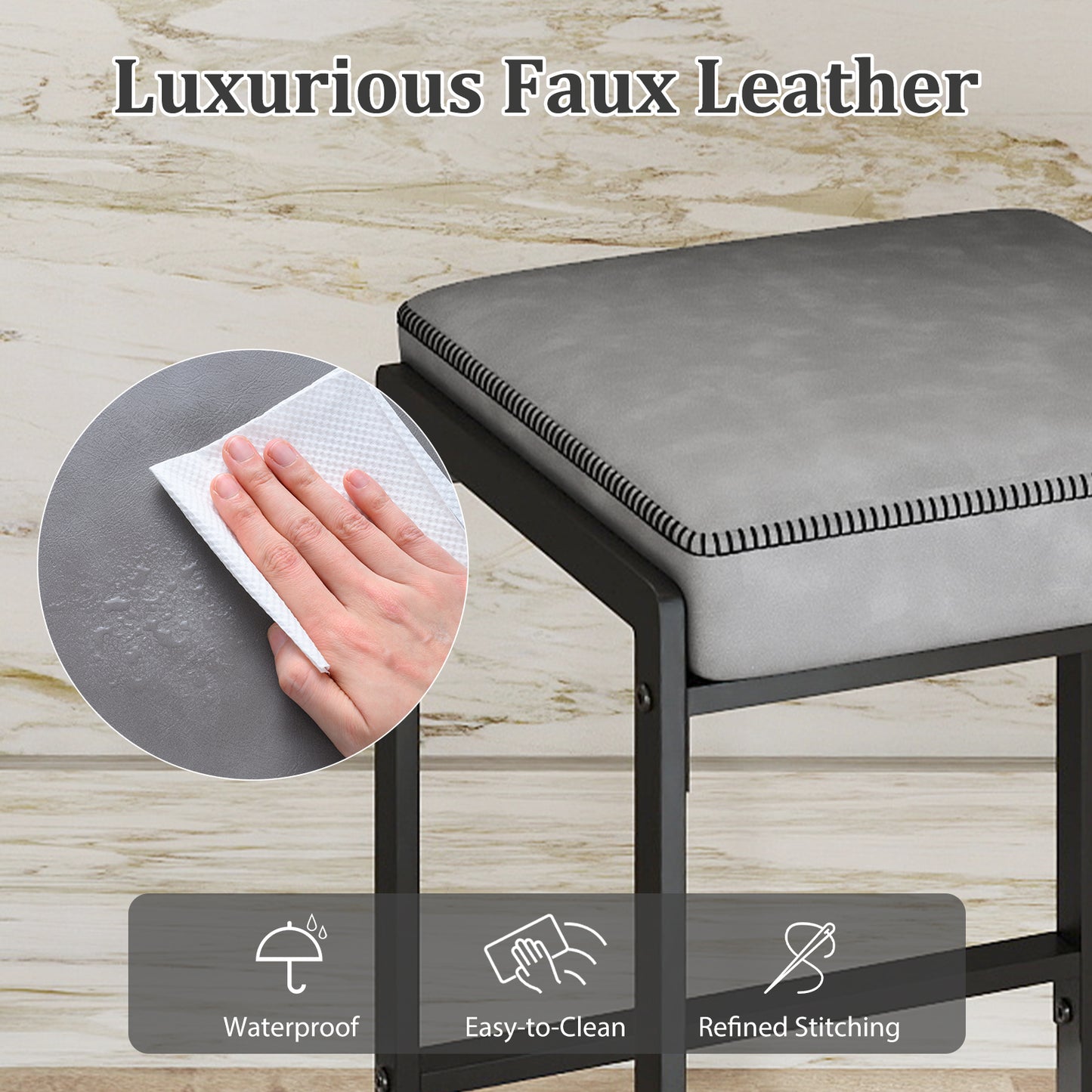 26 Inch Bar Stools Set of 2, Faux Leather Upholstered Seat, Gray Bar Stools at Gallery Canada