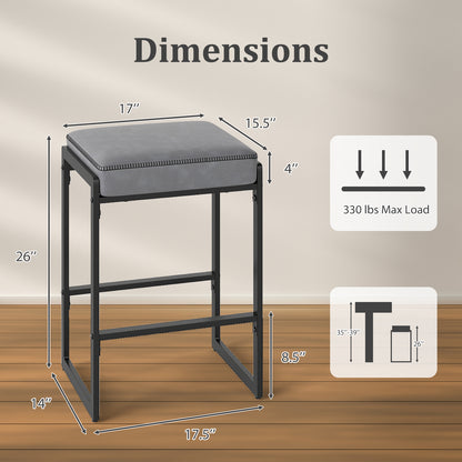 26 Inch Bar Stools Set of 2, Faux Leather Upholstered Seat, Gray Bar Stools at Gallery Canada
