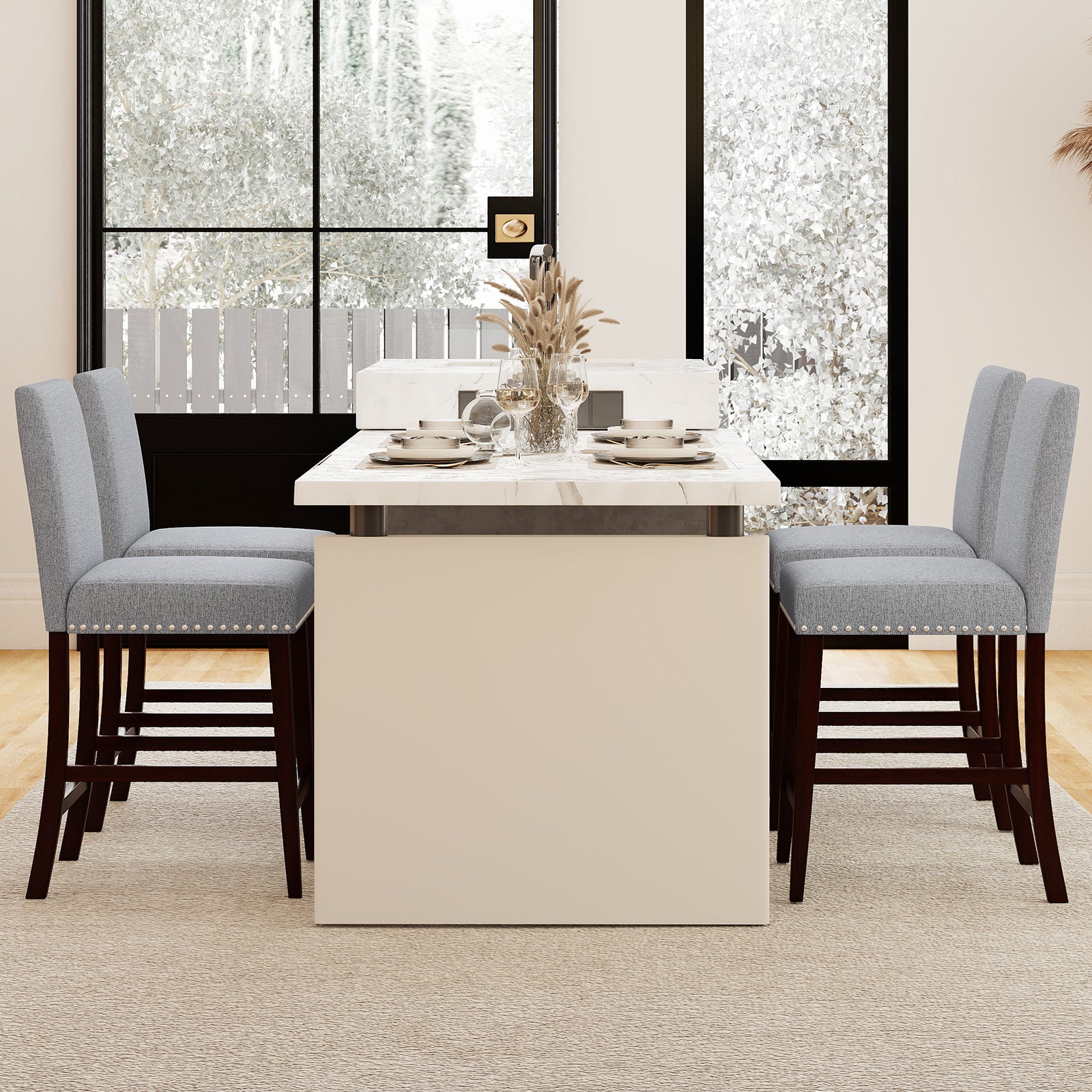 26 inch Counter Height Chairs Set of 2 with Padded Seat and Backrest, Gray Dining Chairs at Gallery Canada