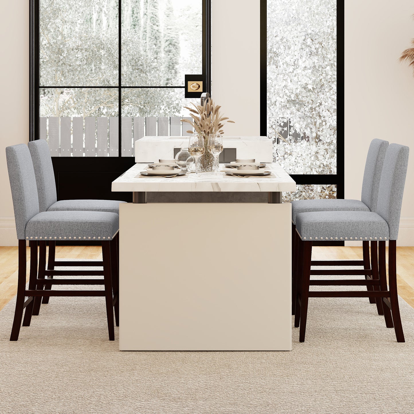 26 inch Counter Height Chairs Set of 2 with Padded Seat and Backrest, Gray Dining Chairs at Gallery Canada