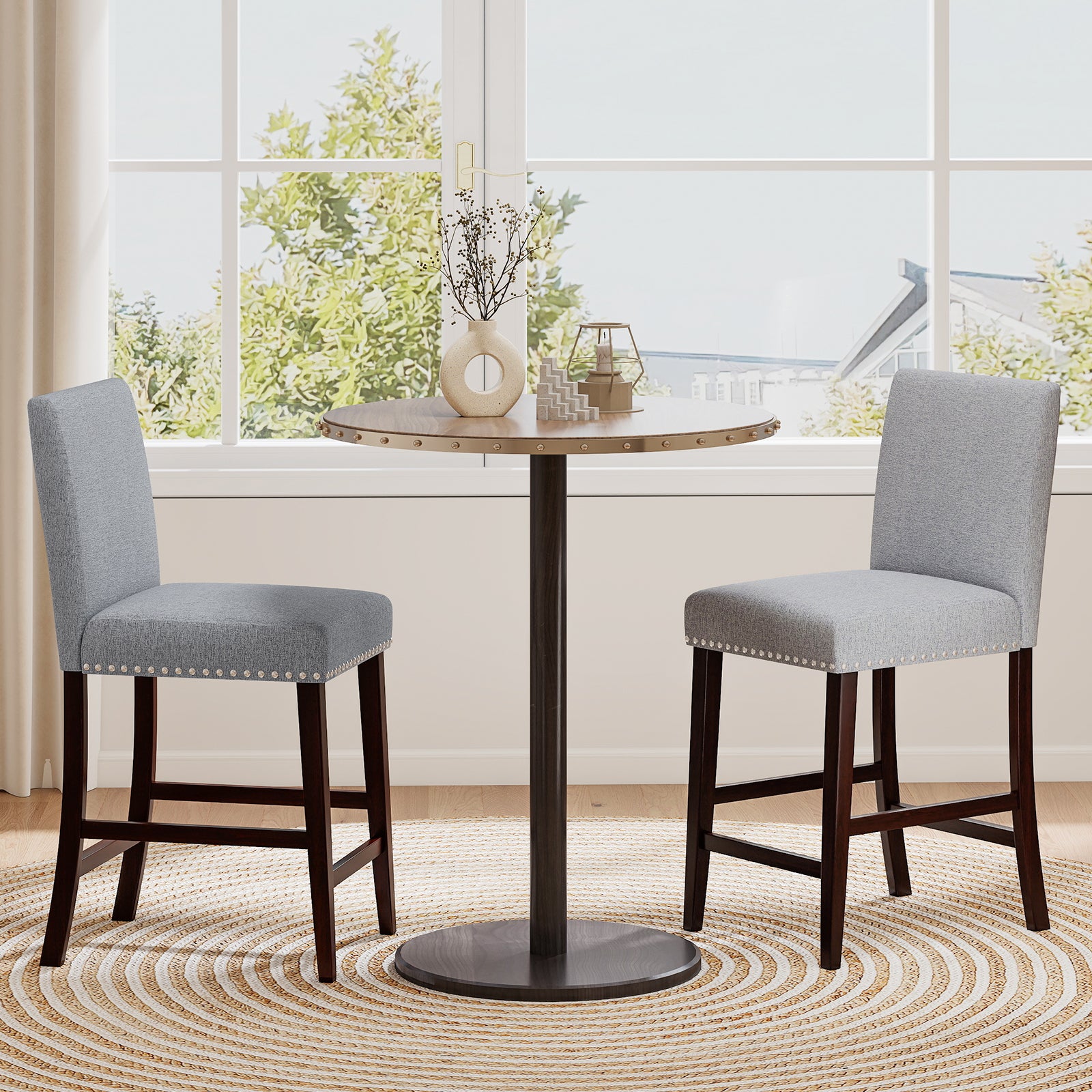 26 inch Counter Height Chairs Set of 2 with Padded Seat and Backrest, Gray Dining Chairs at Gallery Canada