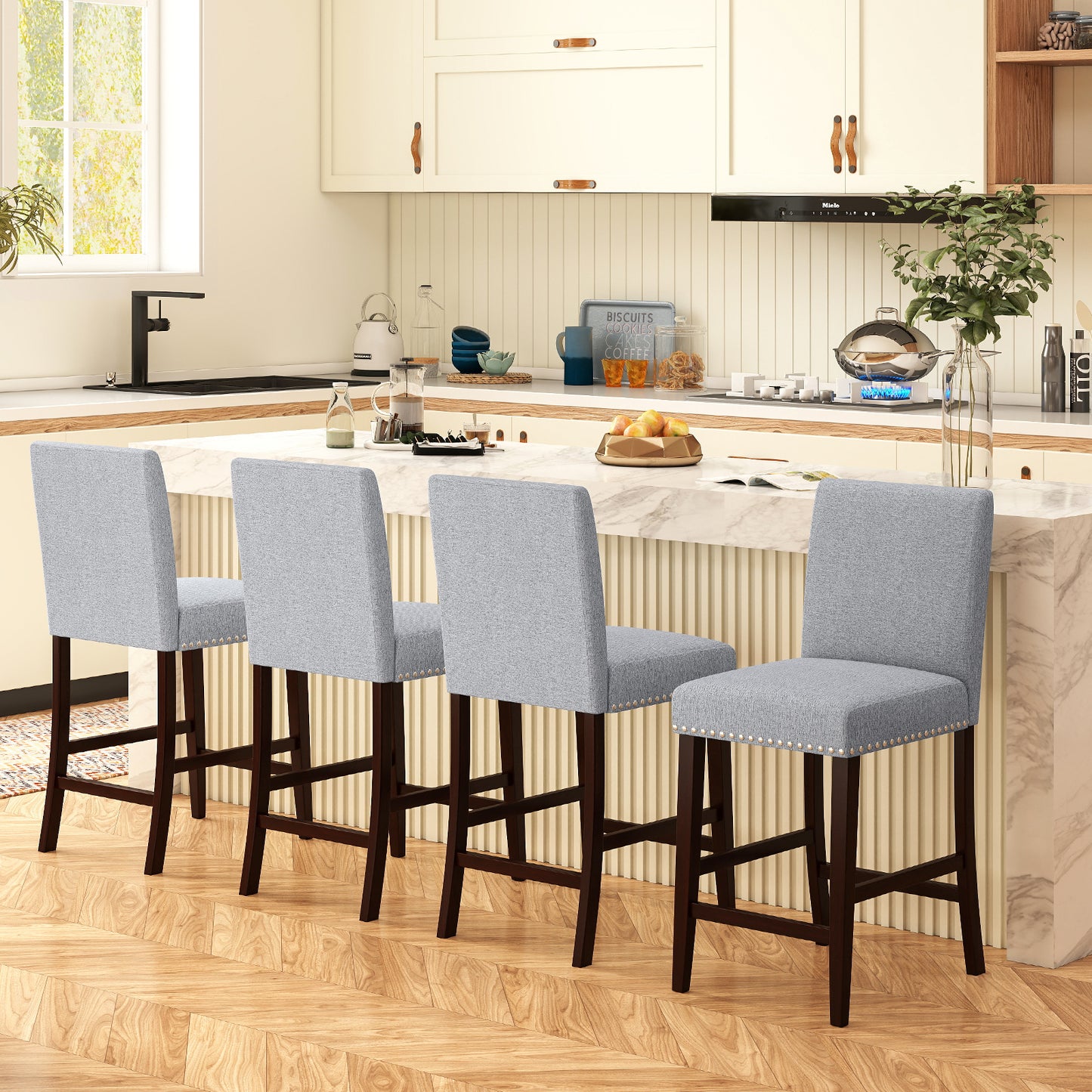 26 inch Counter Height Chairs Set of 2 with Padded Seat and Backrest, Gray Dining Chairs at Gallery Canada