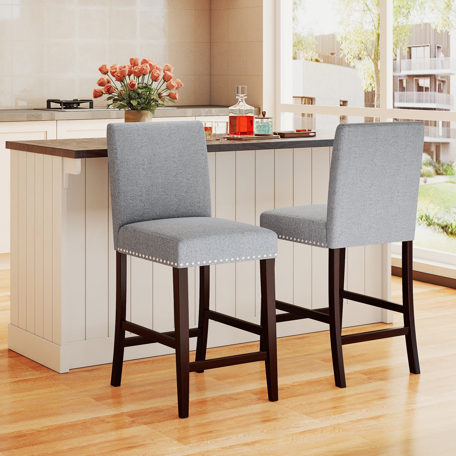 26 inch Counter Height Chairs Set of 2 with Padded Seat and Backrest, Gray Dining Chairs at Gallery Canada