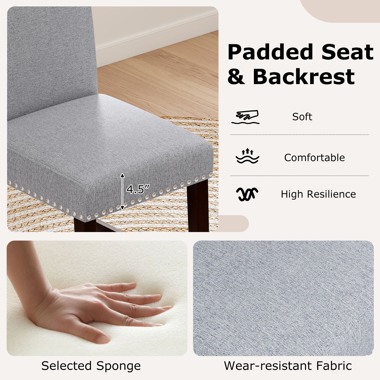 26 inch Counter Height Chairs Set of 2 with Padded Seat and Backrest, Gray Dining Chairs at Gallery Canada