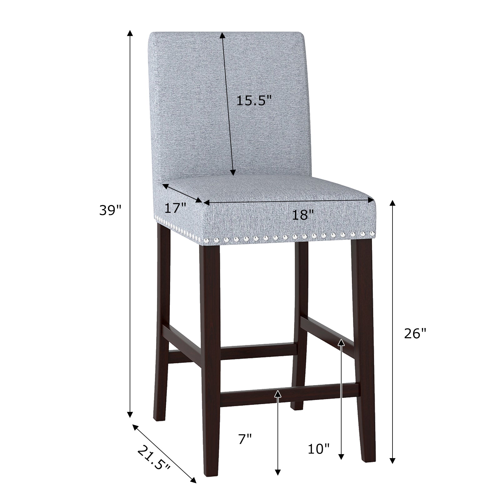 26 inch Counter Height Chairs Set of 2 with Padded Seat and Backrest, Gray Dining Chairs at Gallery Canada