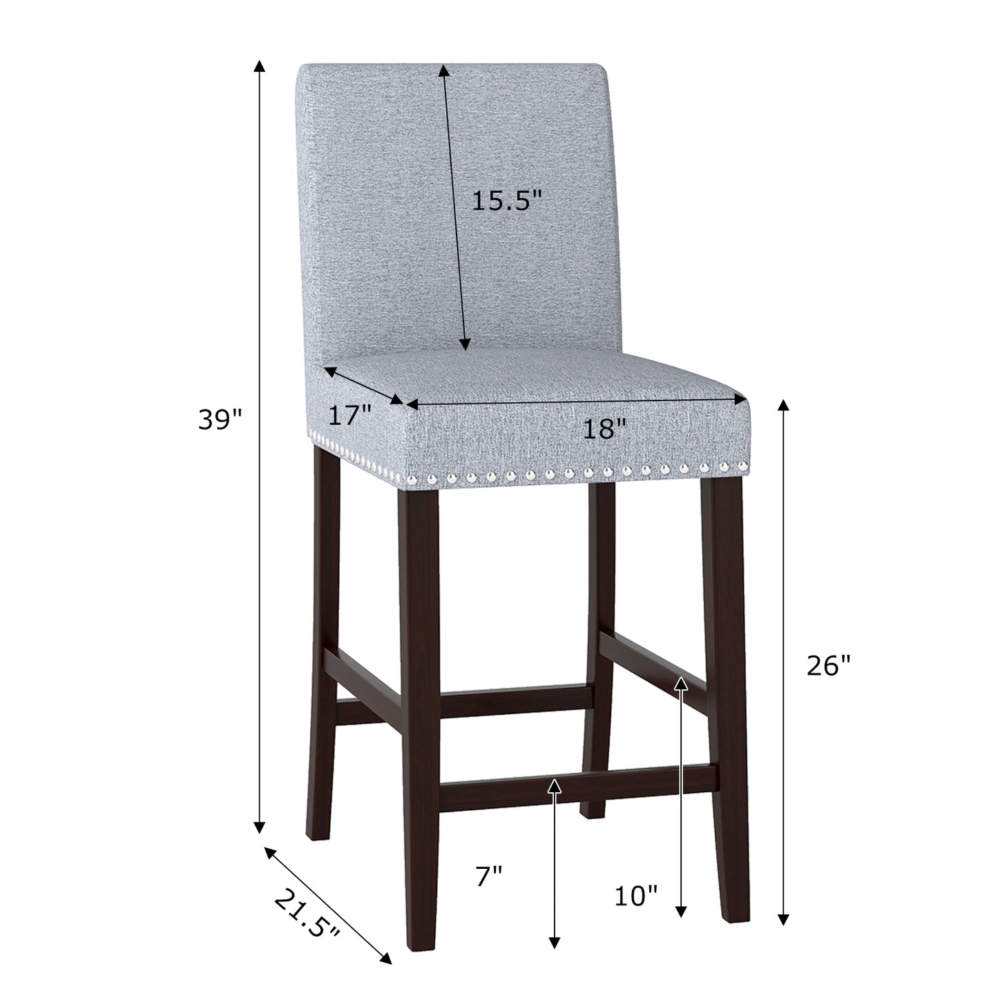 26 inch Counter Height Chairs Set of 2 with Padded Seat and Backrest, Gray Dining Chairs at Gallery Canada