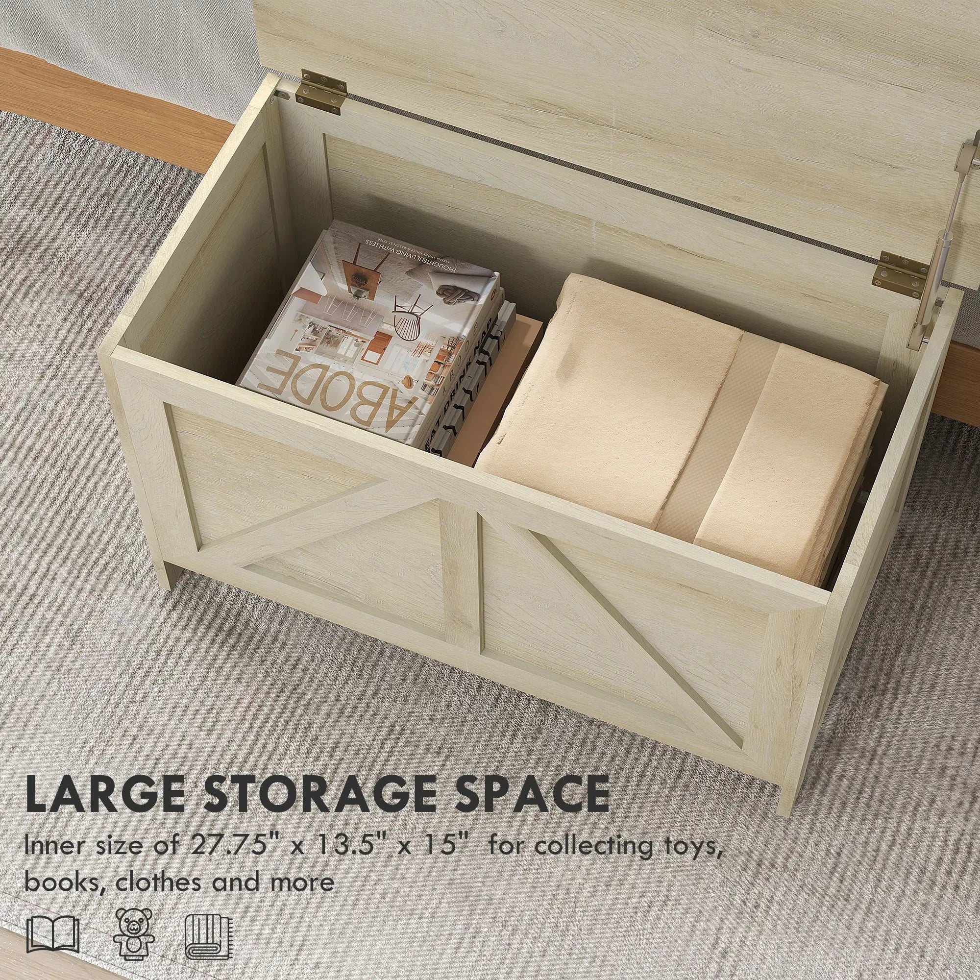 Farmhouse Storage Trunk Box Organizer, Safety Hinge, 100° Open Storage Cabinets at Gallery Canada
