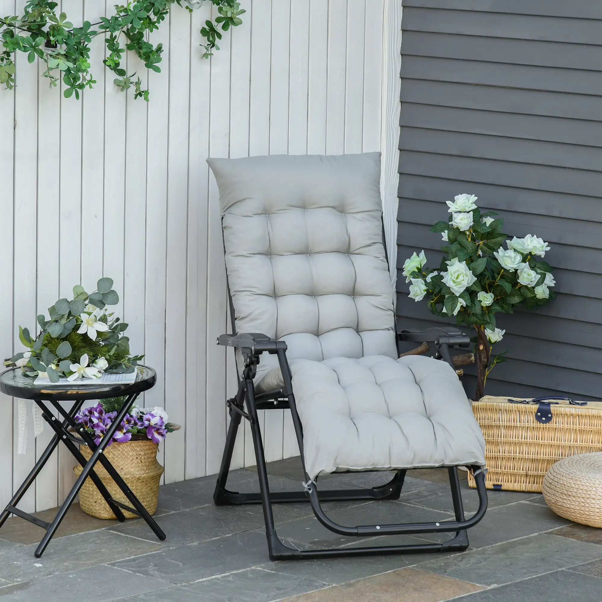 Zero Gravity Reclining Chair, Adjustable Backrest, Folding Sun Lounger, Removable Cushion, Light Grey Lounger Chairs at Gallery Canada