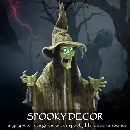 Animatronics Hanging Witch, Voice Activated, Flashing Eyes, Green Halloween Decorations at Gallery Canada