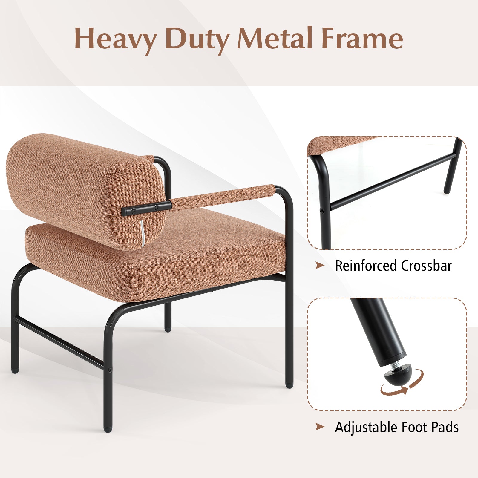 Velvet Upholstered Accent Chair with Cylindrical Backrest and Metal Armrests, Brown Accent Chairs at Gallery Canada