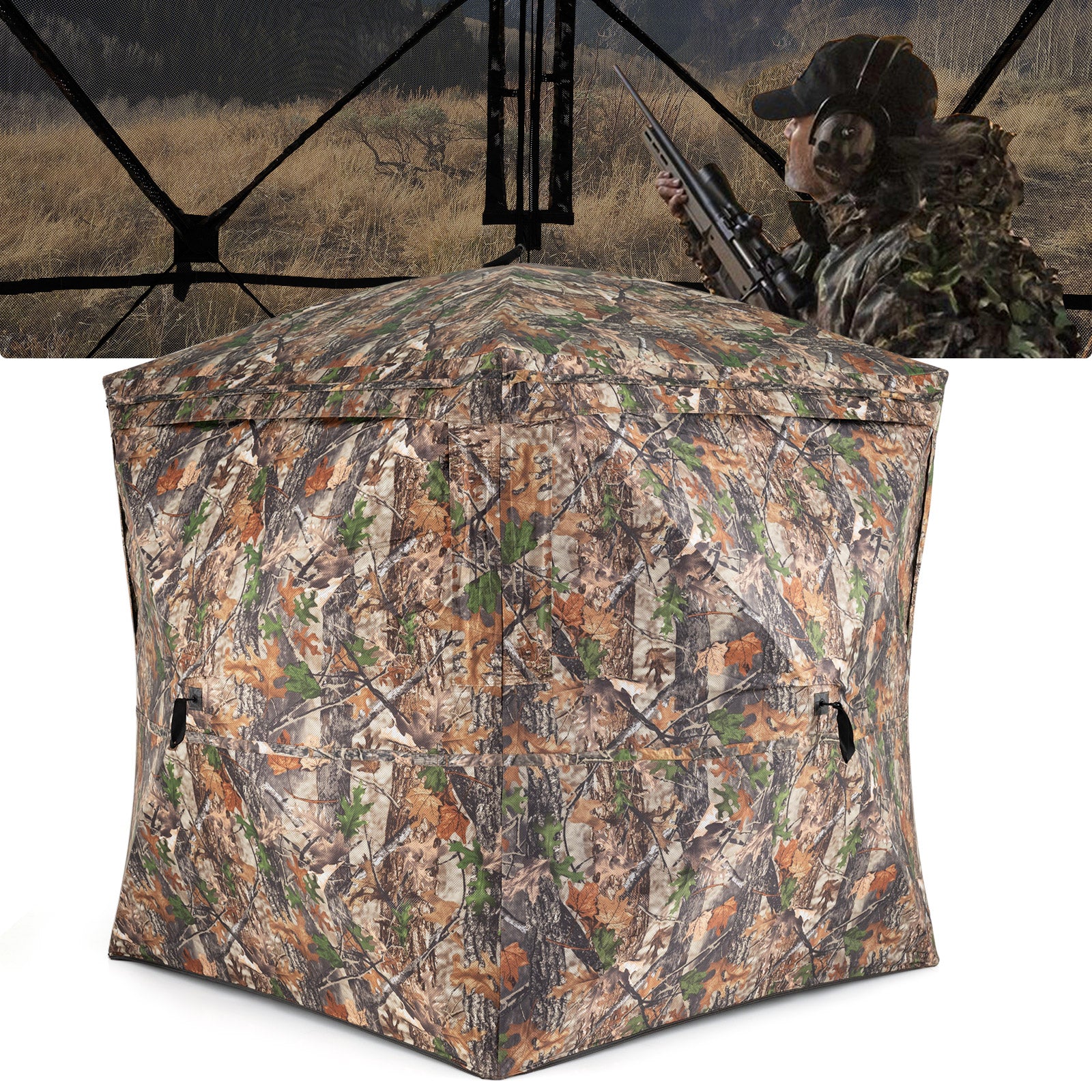 270° See Through Hunting Blind Tent with Silent Magnetic Door, Camouflage Tents at Gallery Canada