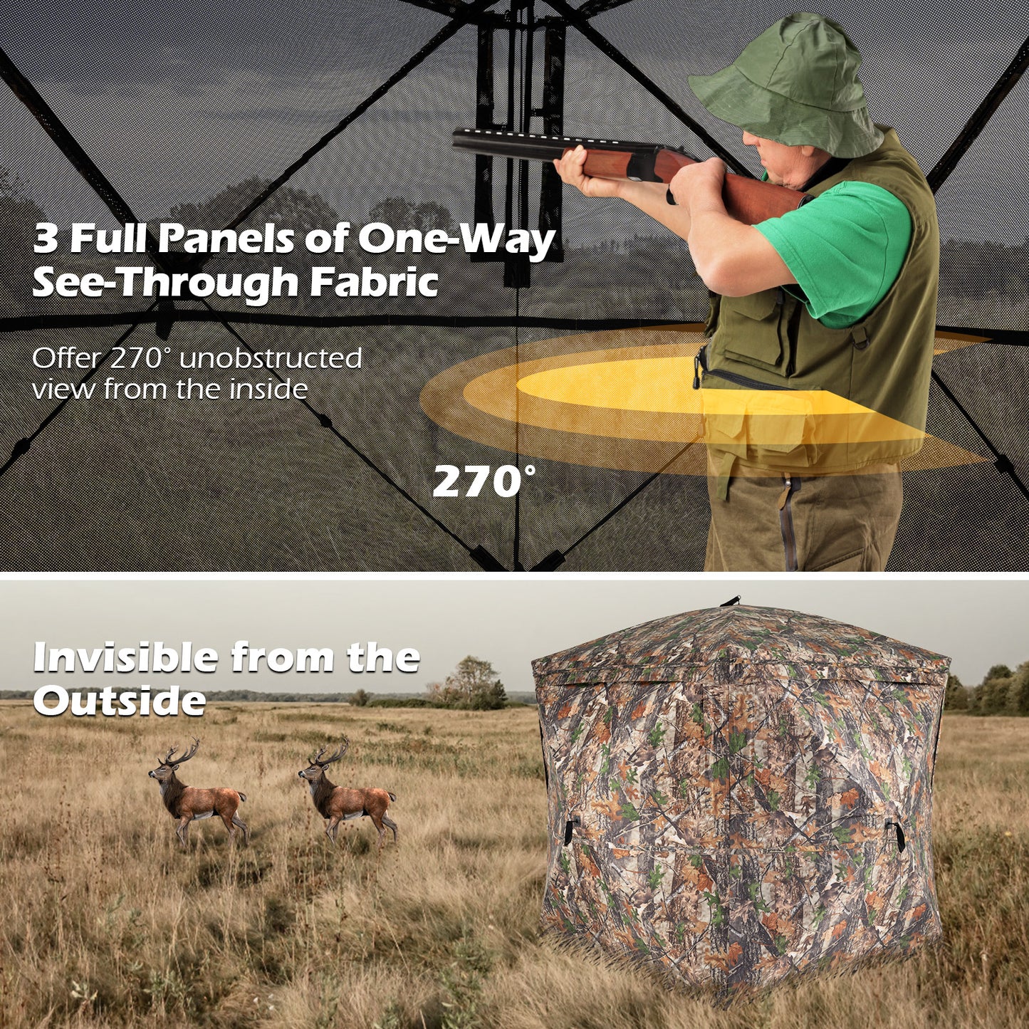 270° See Through Hunting Blind Tent with Silent Magnetic Door, Camouflage Tents at Gallery Canada