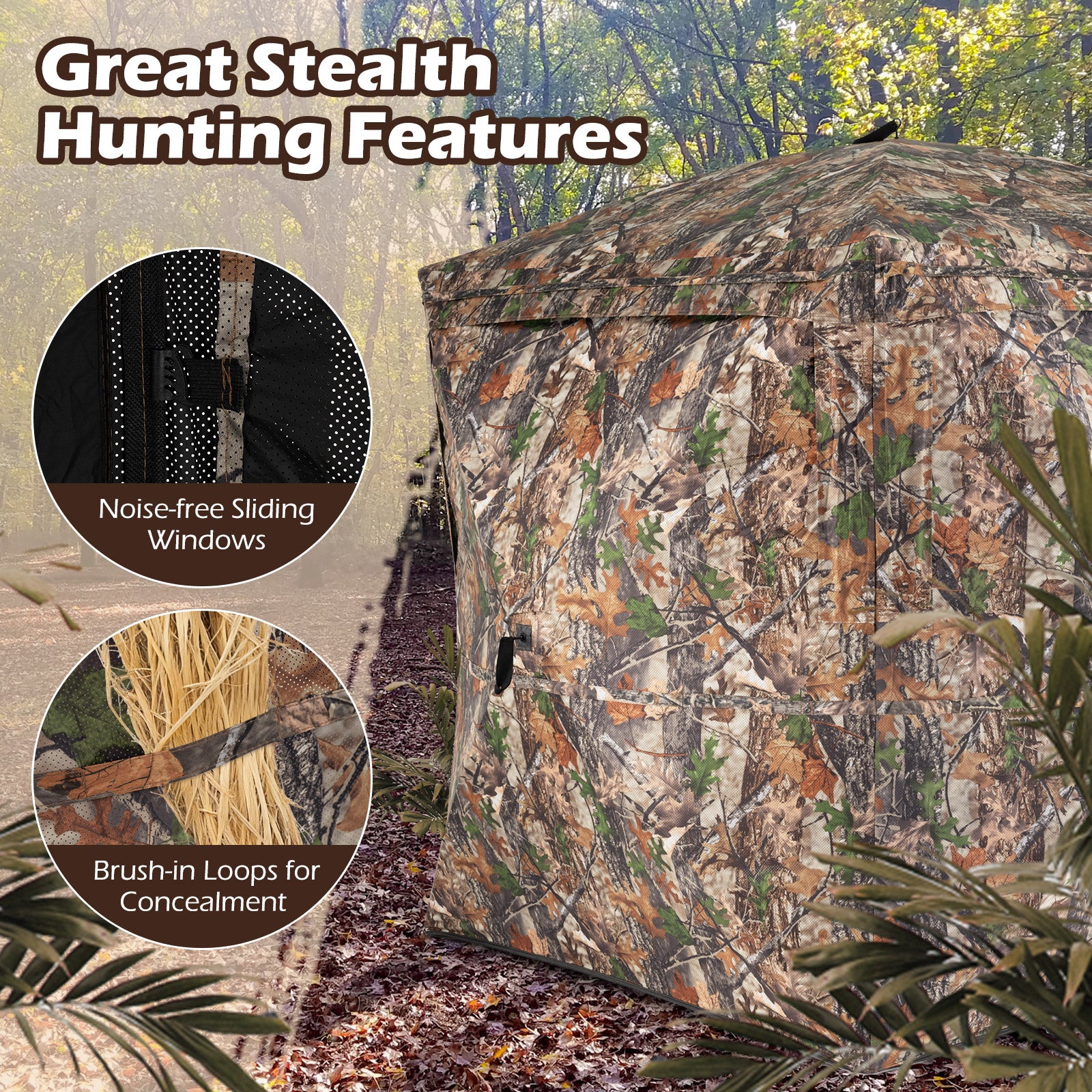270° See Through Hunting Blind Tent with Silent Magnetic Door, Camouflage Tents at Gallery Canada