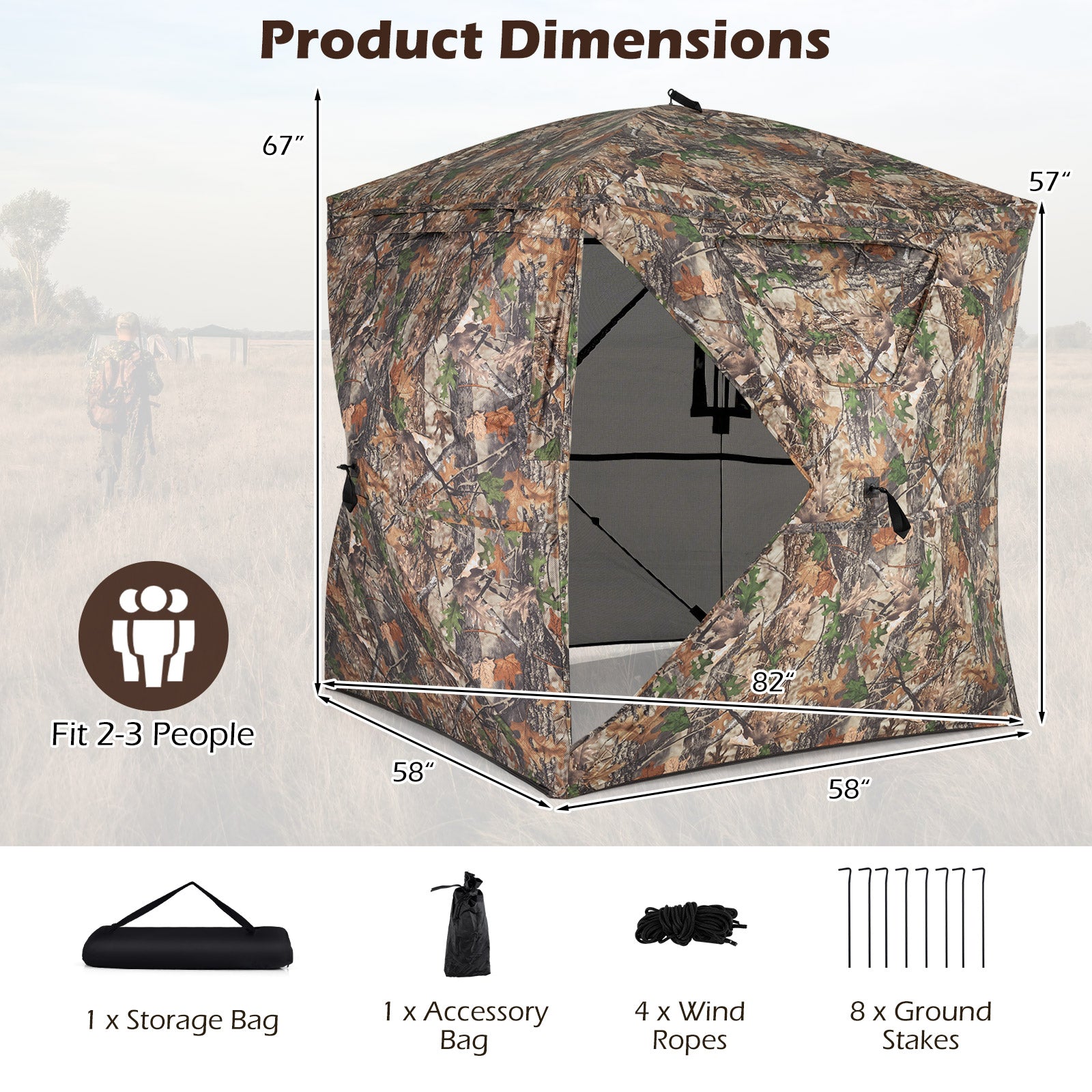 270° See Through Hunting Blind Tent with Silent Magnetic Door, Camouflage Tents at Gallery Canada