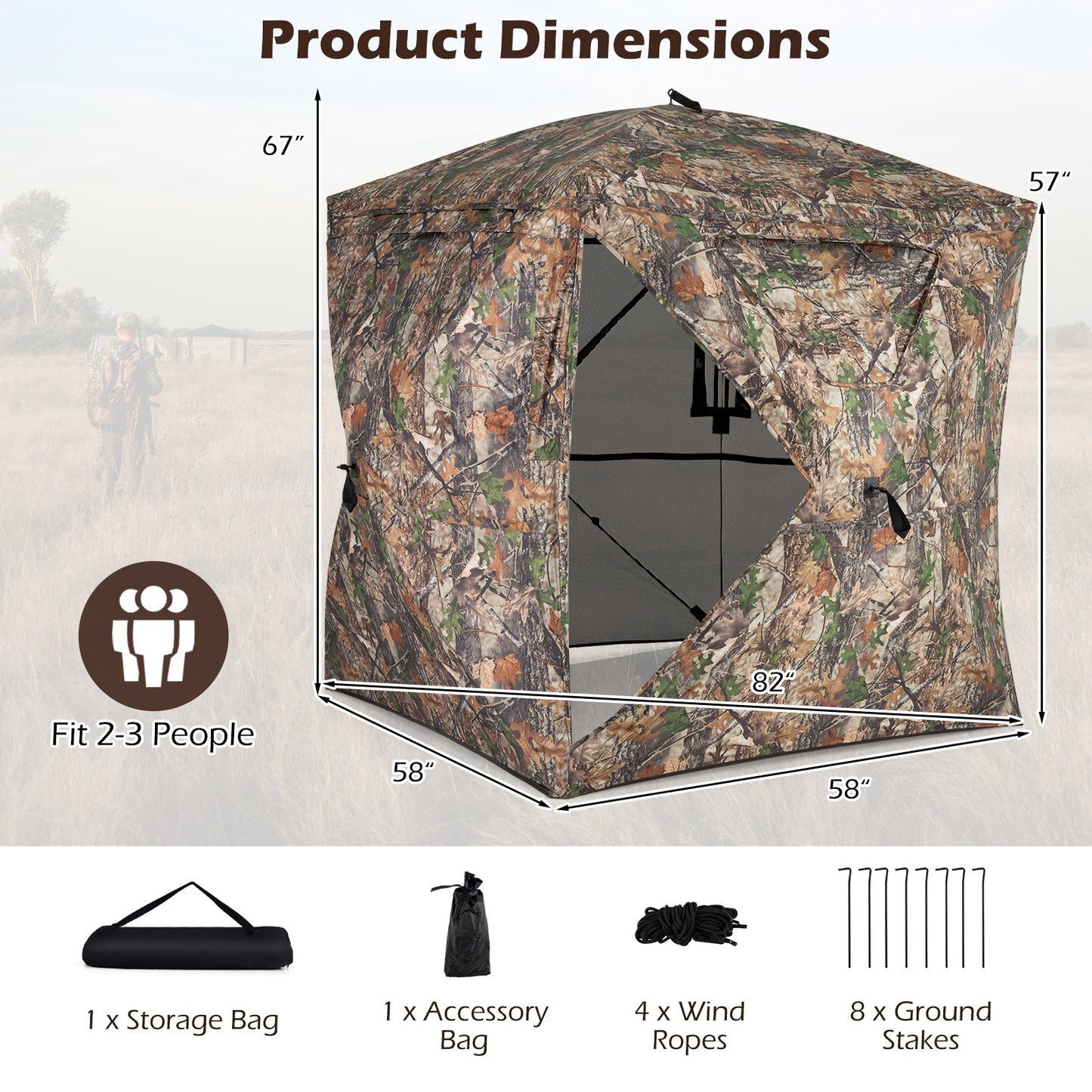 270° See Through Hunting Blind Tent with Silent Magnetic Door, Camouflage Tents at Gallery Canada
