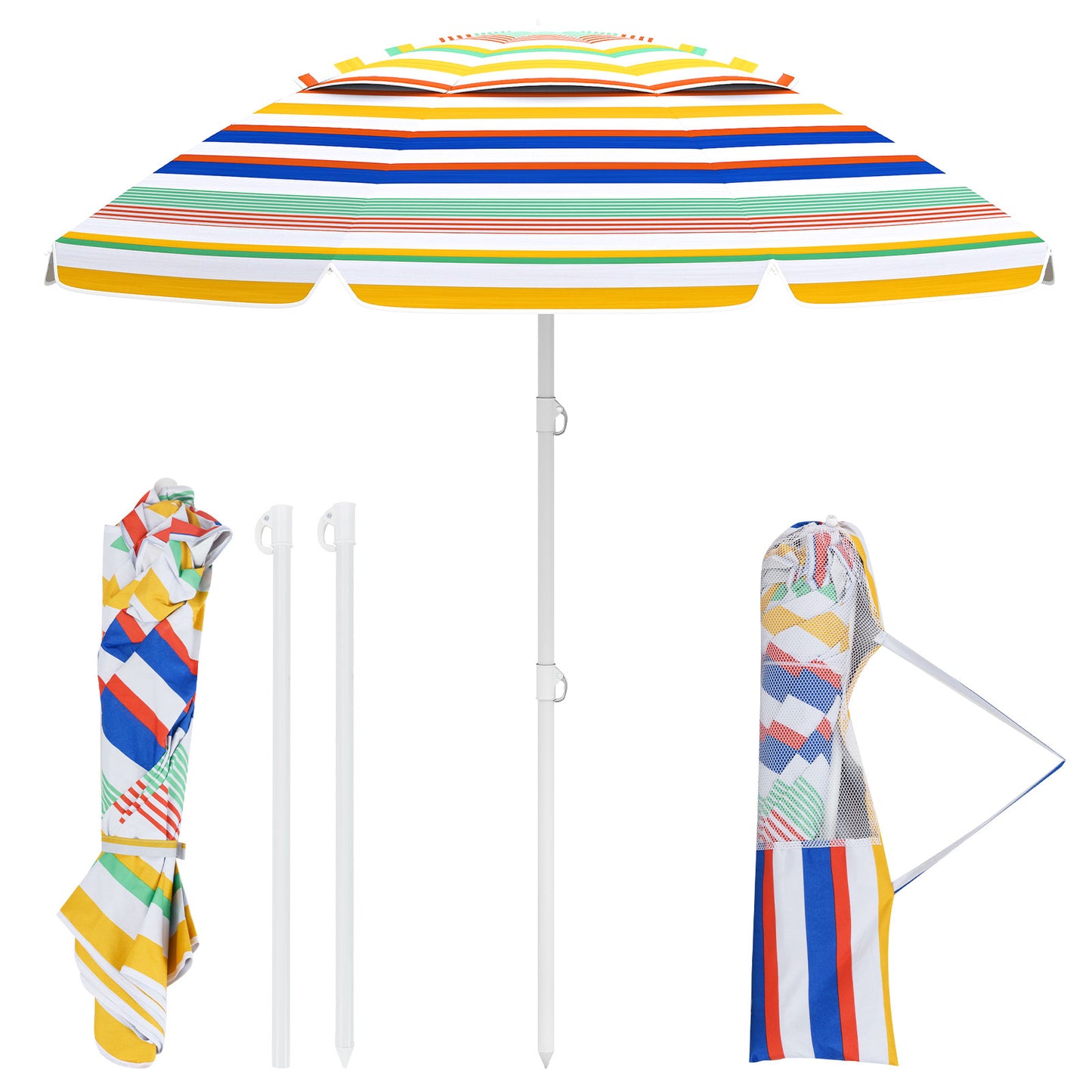 6.5 Feet Beach Umbrella, UPF50+ Sun Protection, Push Button Tilt, Colorful Outdoor Umbrellas at Gallery Canada
