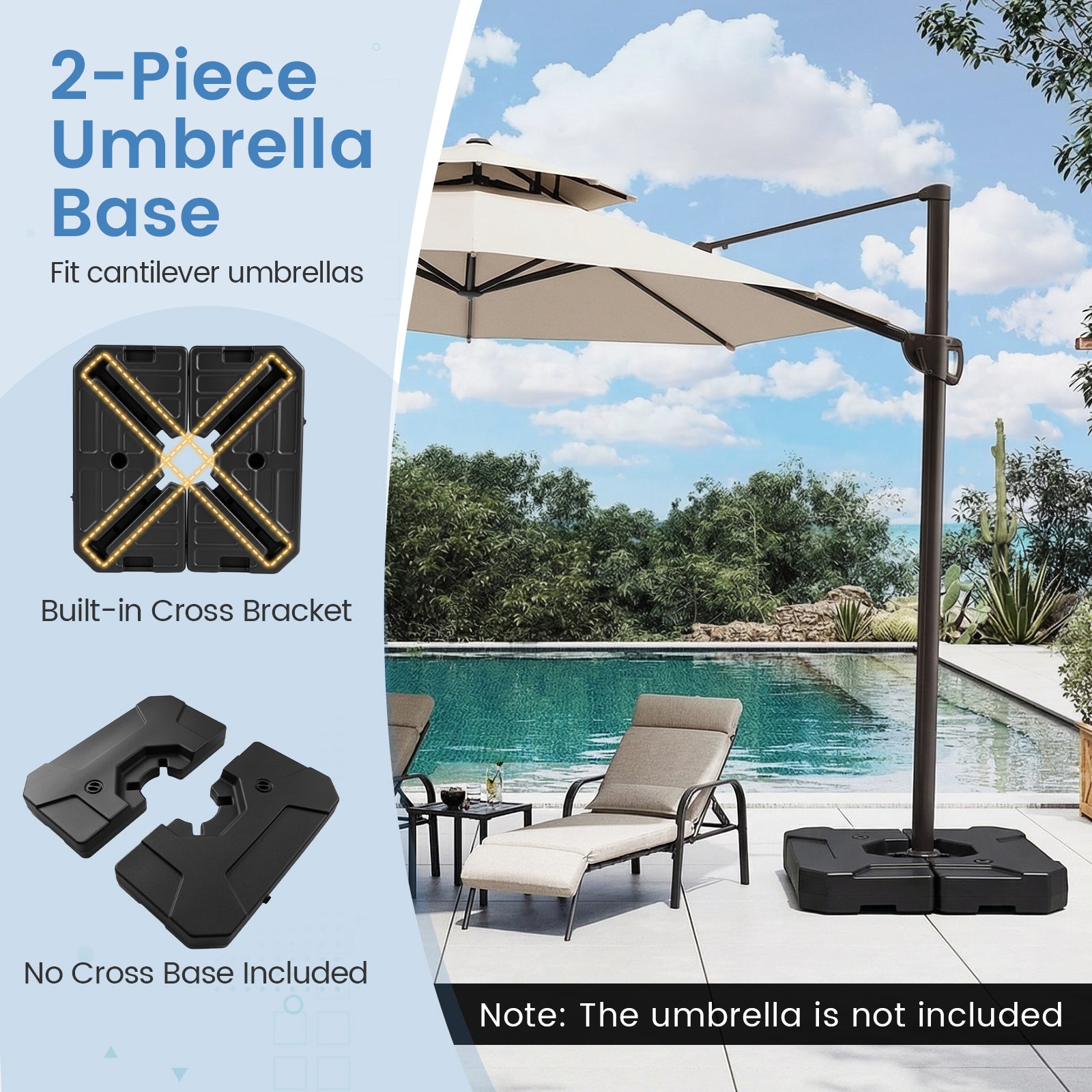 274 LBS Cantilever Patio Umbrella Base with Handles Outdoor Umbrella Bases at Gallery Canada