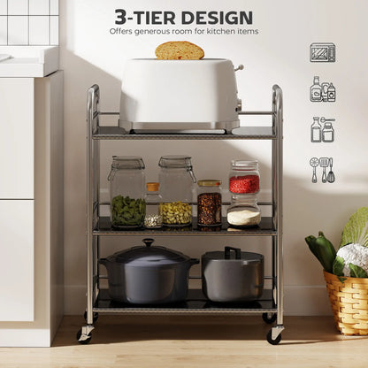 3 Tier Stainless Steel Rolling Cart, Adjustable Shelf, Wheels, Silver Kitchen Islands & Kitchen Carts at Gallery Canada