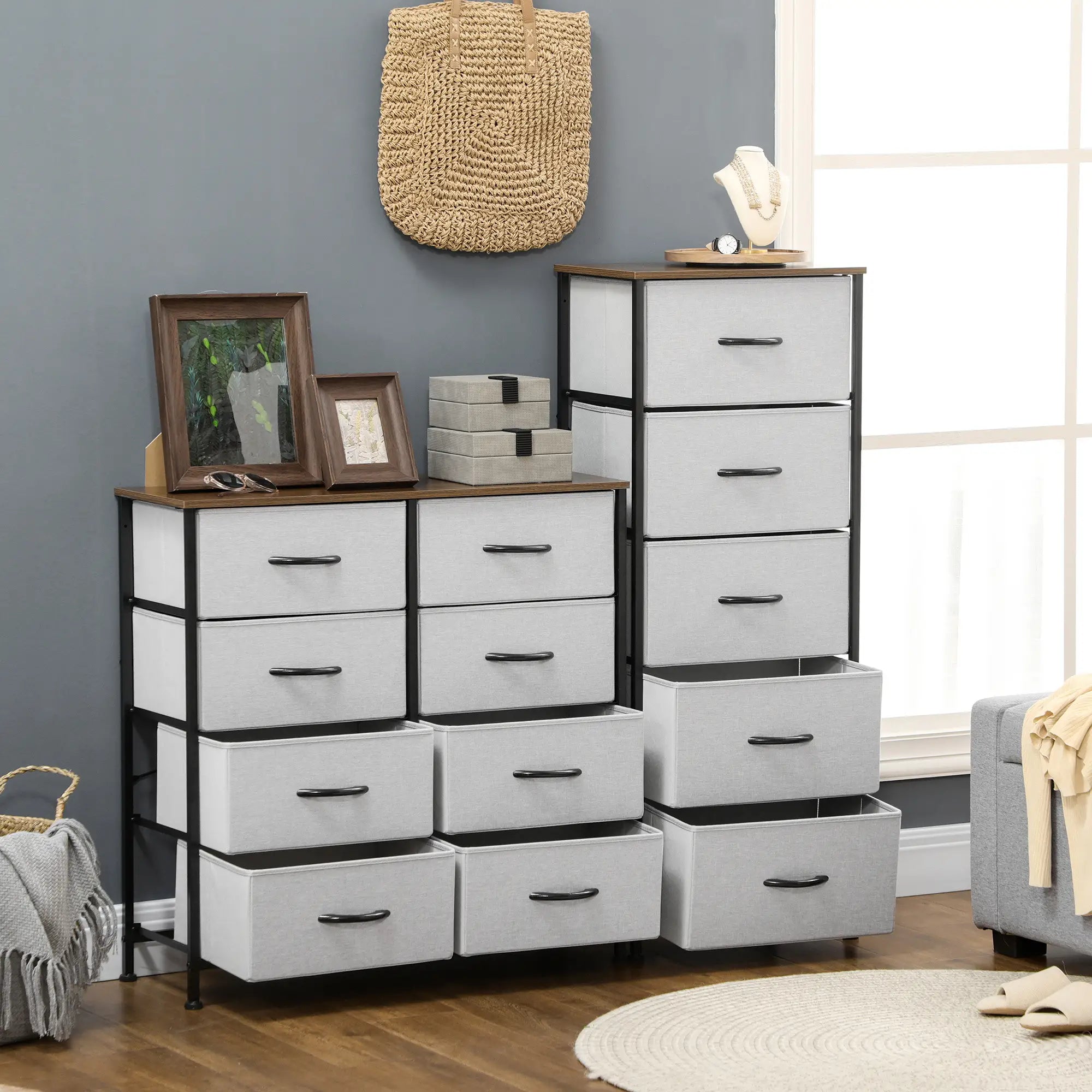 8 Drawer Dresser, Fabric Chest, Steel Frame, Wood Grain Top, Grey Storage Cabinets at Gallery Canada