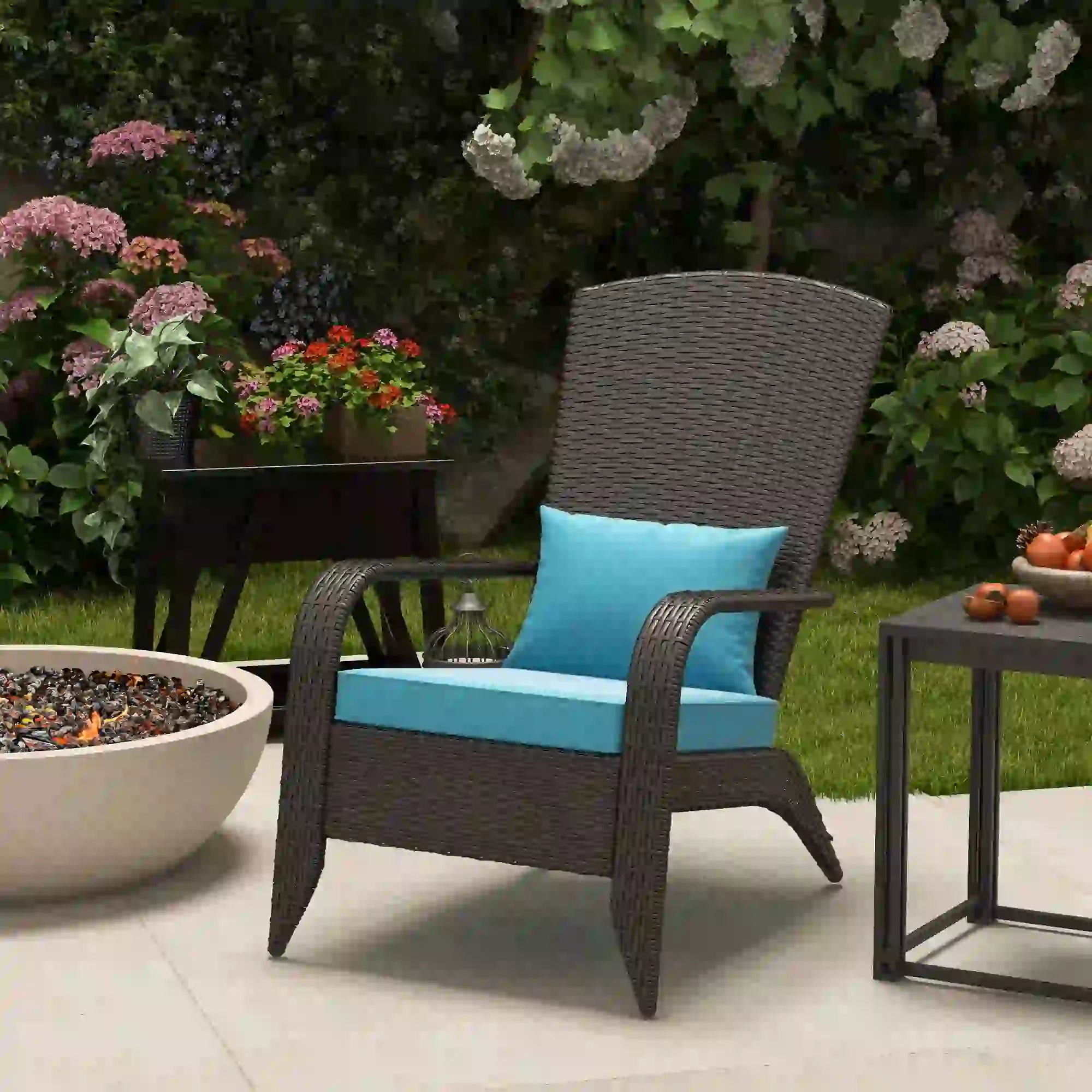 Wicker Adirondack Chair, Outdoor Rattan Chair with Cushions, Turquoise Patio Chairs at Gallery Canada
