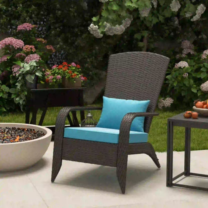 Wicker Adirondack Chair, Outdoor Rattan Chair with Cushions, Turquoise Patio Chairs at Gallery Canada