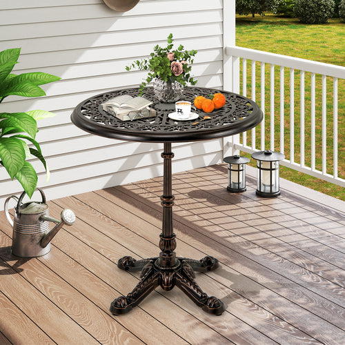 27Inch Round Cast Aluminum Patio Bistro Table with Hollow Top, Copper
