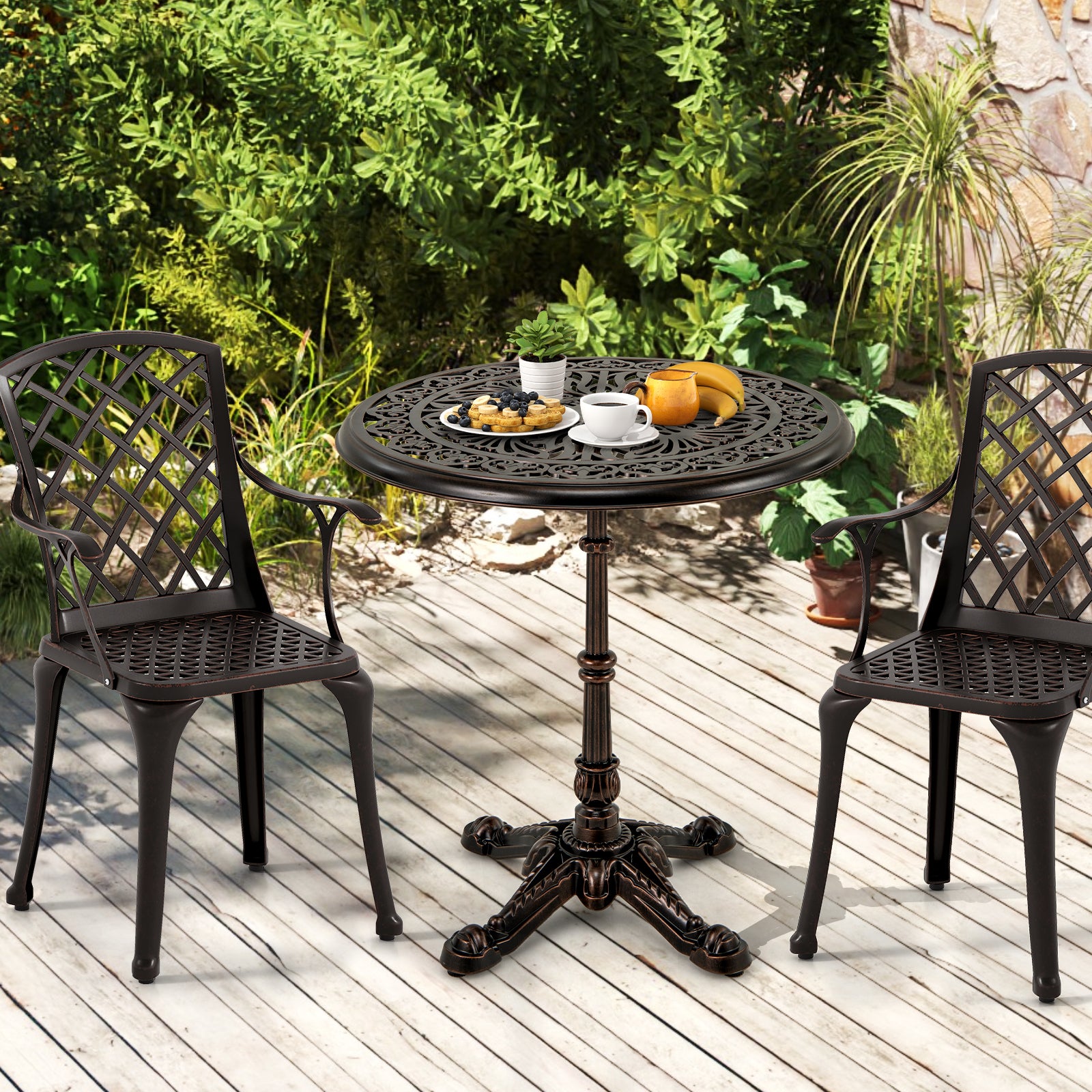 27Inch Round Cast Aluminum Patio Bistro Table with Hollow Top, Copper Patio Dining Tables at Gallery Canada
