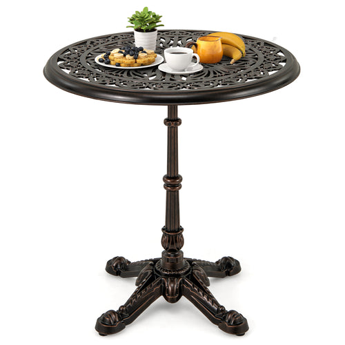 27Inch Round Cast Aluminum Patio Bistro Table with Hollow Top, Copper